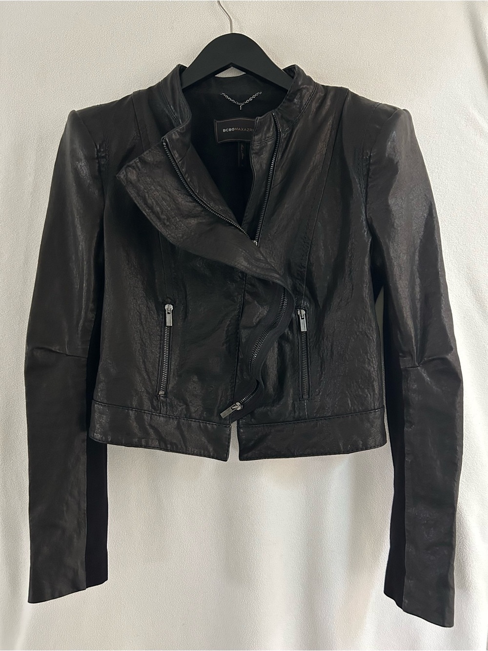 BCBGMaxAzria Black Asymmetrical Leather Jacket Y2K moto medium
